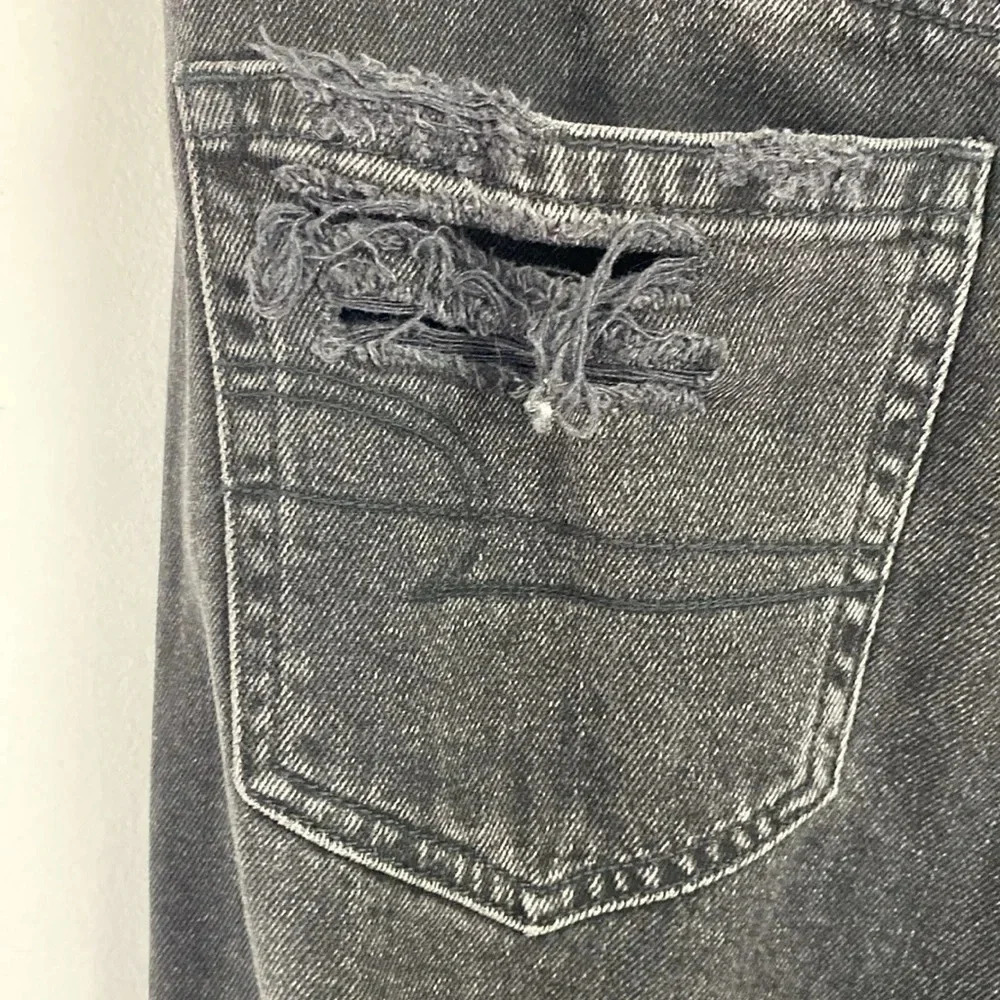 American Eagle Mom Jeans Black Distressed Ripped Denim Women’s Size 2 Grunge - Picture 13 of 14